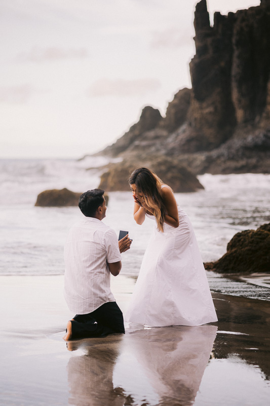 Surprise proposal in Playa Benijo, Tenerife